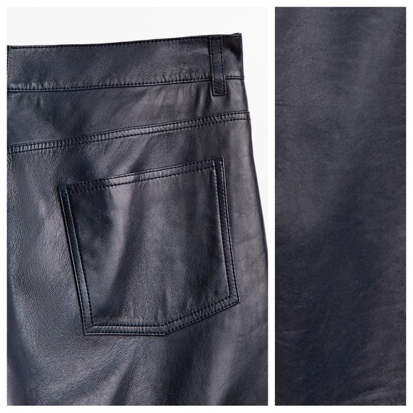 NWT. Massimo Dutti Navy Blue Nappa Leather Trousers. Size M. - Picture 7 of 11